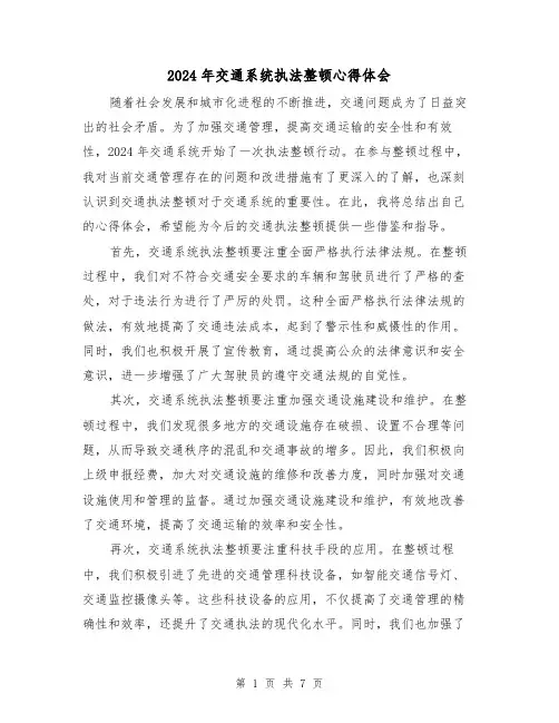2024年交通系统执法整顿心得体会(3篇)