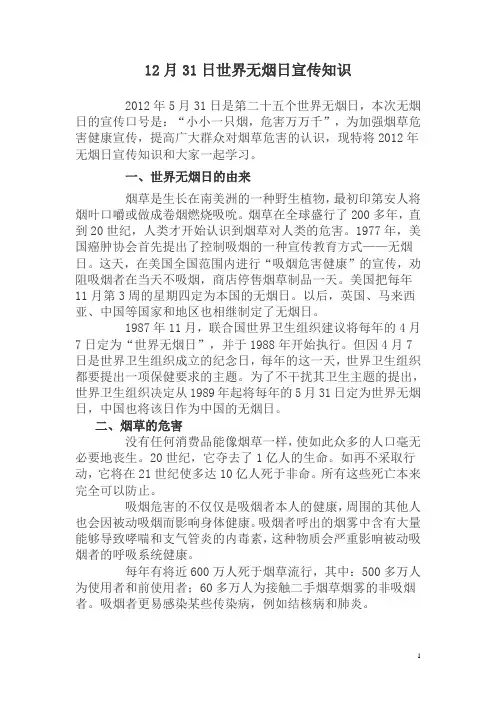 12月31日世界无烟日宣传知识 2