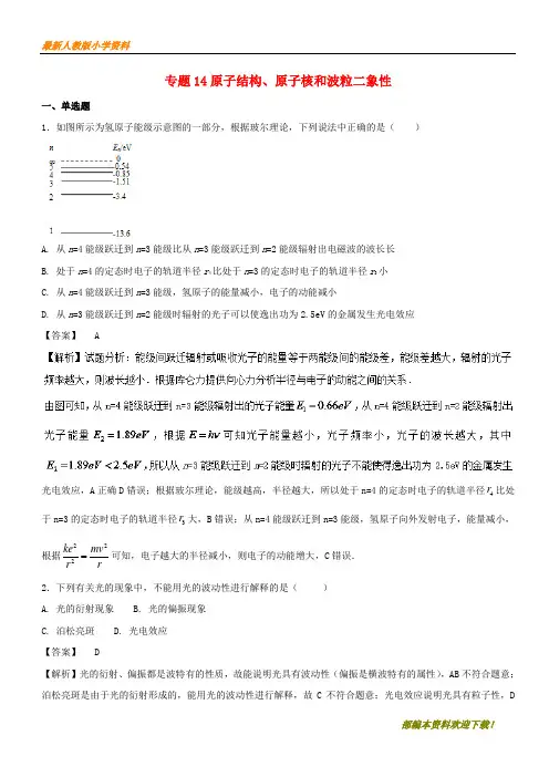 【复习指导】2020年高考物理重点试题分项版汇编系列专题14原子结构原子核和波粒二象性含解析