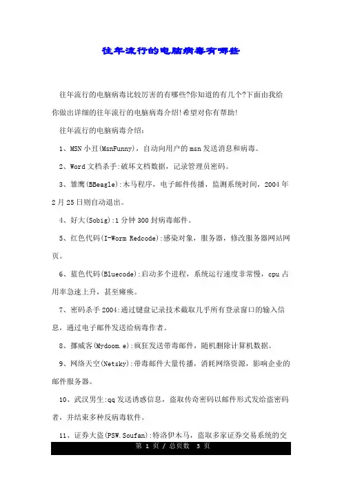 往年流行的电脑病毒有哪些.doc