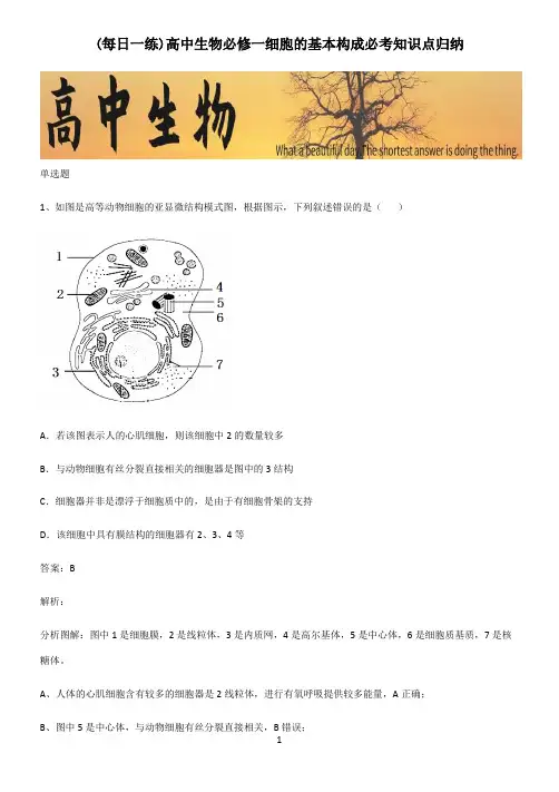 高中生物必修一细胞的基本构成必考知识点归纳