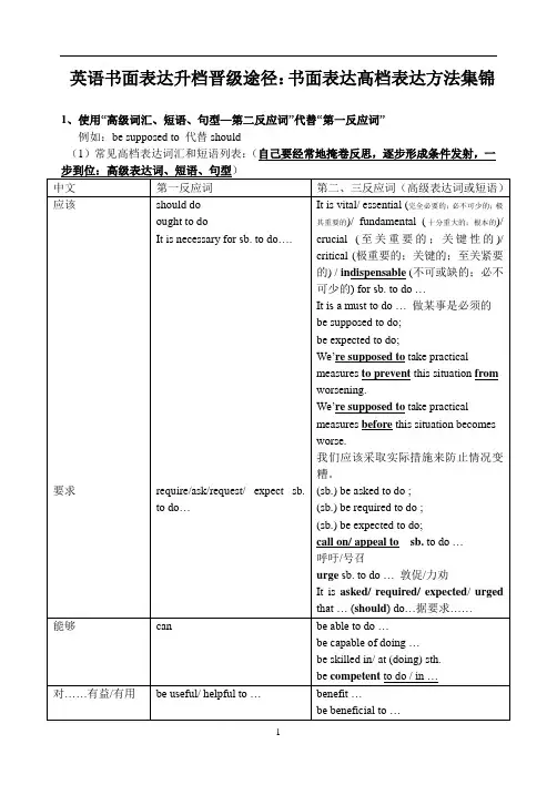 英语书面表达升档晋级途径：书面表达高档表达方法集锦
