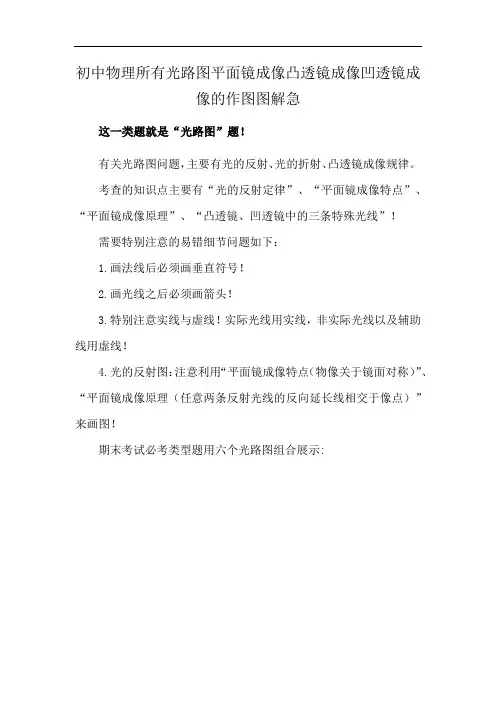 初中物理所有光路图平面镜成像凸透镜成像凹透镜成像的作图图解急