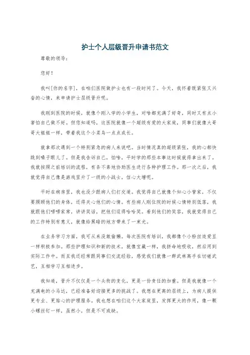 护士个人层级晋升申请书范文