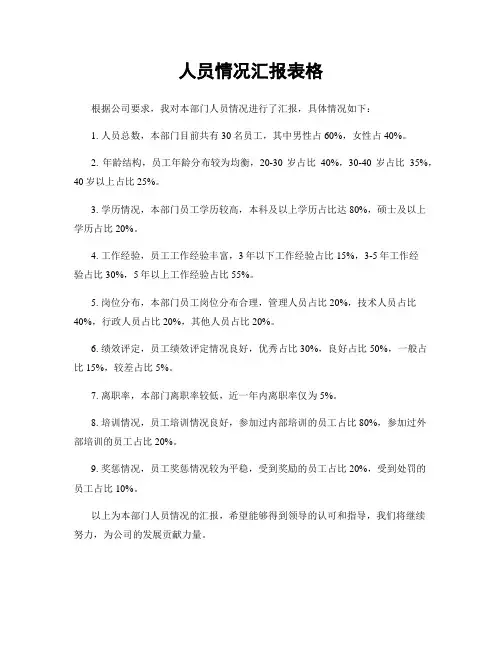 人员情况汇报表格
