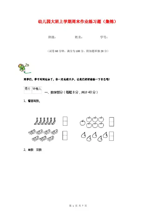 幼儿园大班上学期周末作业练习题(集锦)