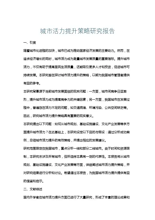 城市活力提升策略研究报告