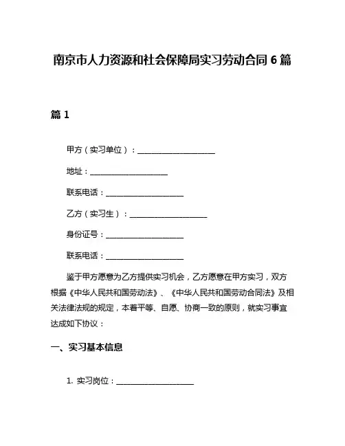 南京市人力资源和社会保障局实习劳动合同6篇