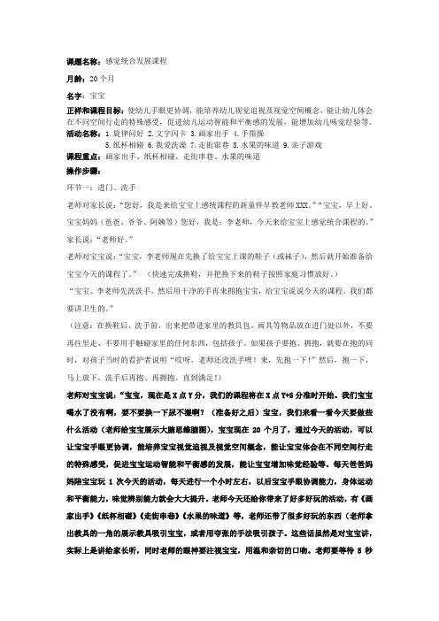 感觉统合发展课程教案