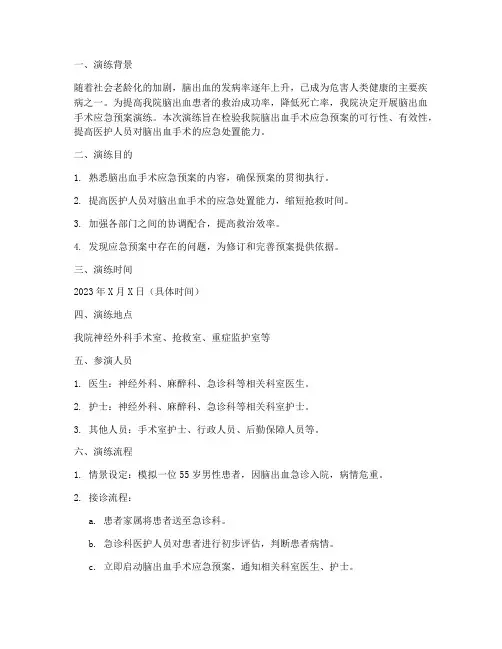 脑出血手术应急预案演练