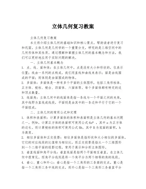立体几何复习教案