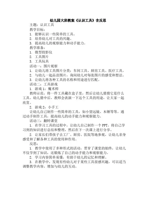 幼儿园大班教案《认识工具》含反思