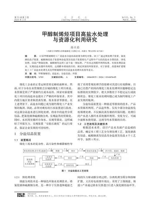 甲醇制烯烃项目高盐水处理与资源化利用研究