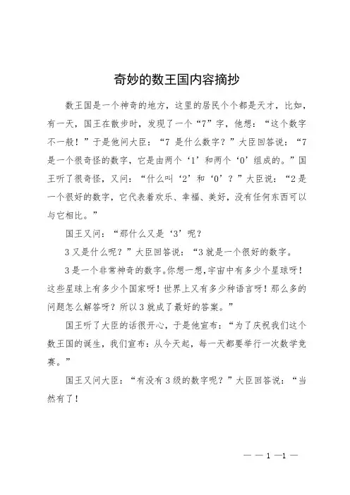 奇妙的数王国内容摘抄