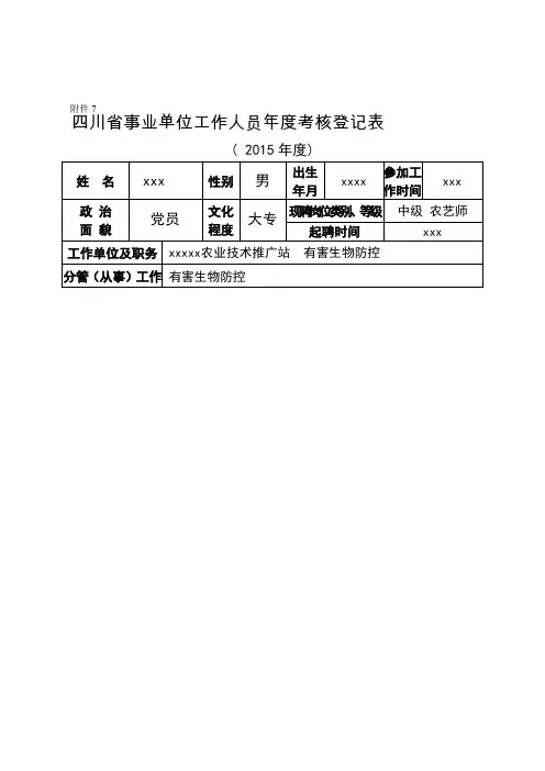 农技员年度考核登记表(2015)