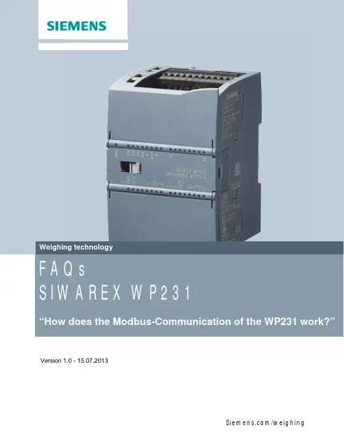 SIWAREX WP231 weighing modules操作手册说明书