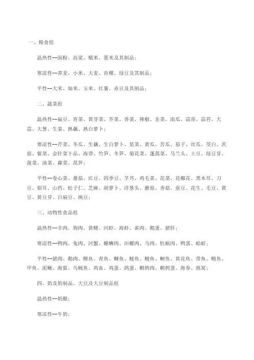 食物属性大全
