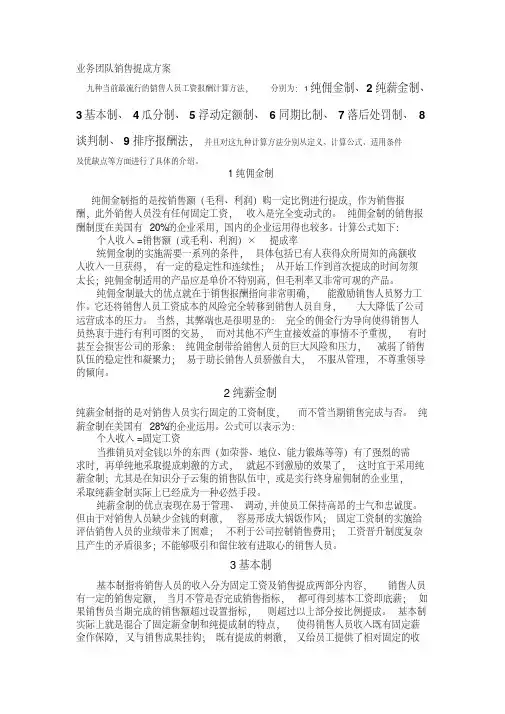 团队销售提成方案