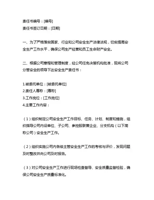 公司分管安全领导安全生产责任书