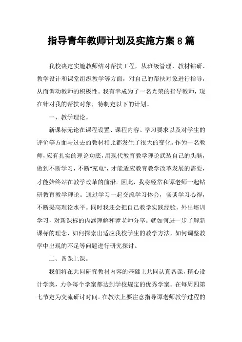 指导青年教师计划及实施方案8篇