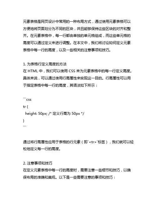 element表格定义每一行的高度