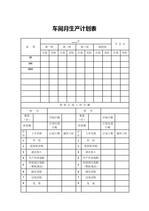 车间月生产计划表