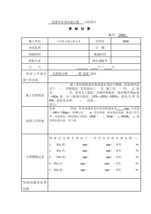 旁站记录--预应力张拉