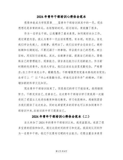 2024年青年干部培训心得体会范本(六篇)