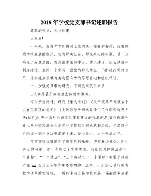2019年学校党支部书记述职报告