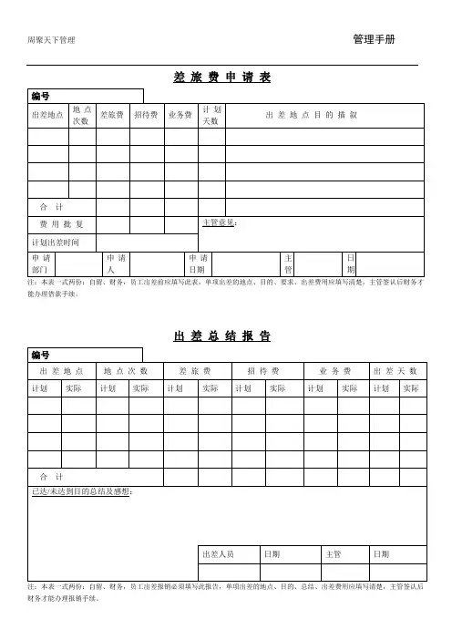 差旅申请表和出差总结报告