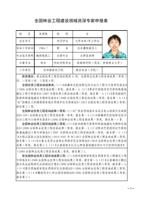 全国林业工程建设领域资深专家申报表