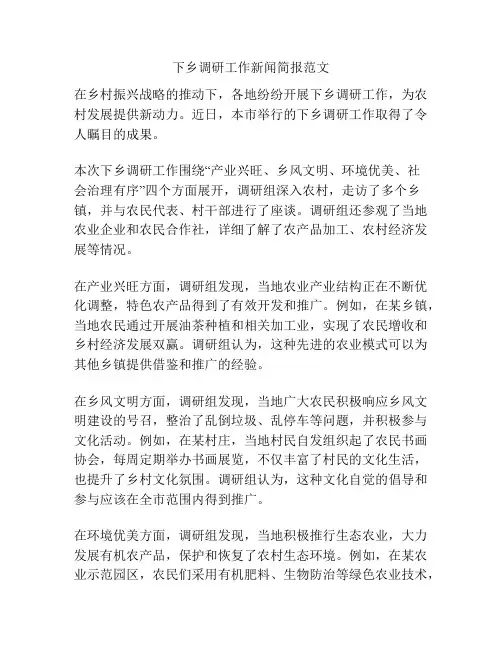 下乡调研工作新闻简报范文