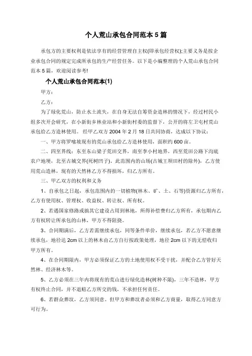 个人荒山承包合同范本5篇