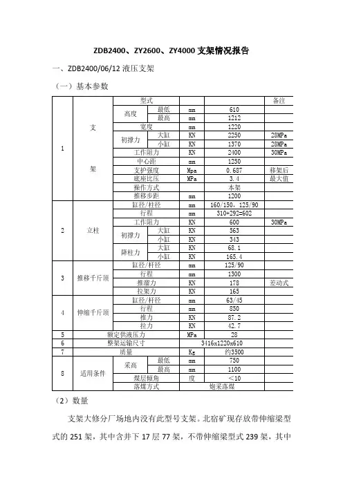 ZDB2400 ZY4000 ZY2600支架参数数量报告