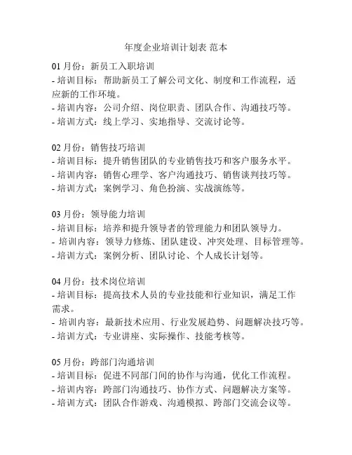 年度企业培训计划表 范本