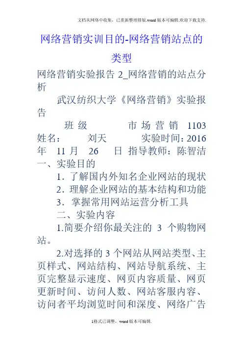网络营销实训目的网络营销站点的类型