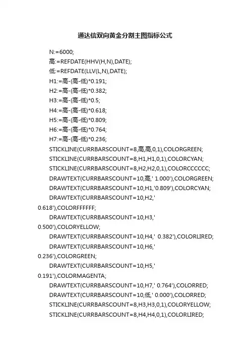 通达信双向黄金分割主图指标公式