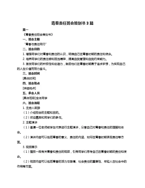 青春责任班会策划书3篇