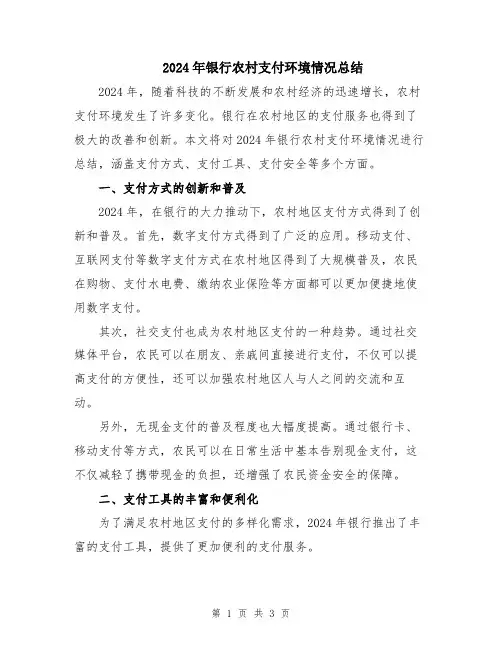 2024年银行农村支付环境情况总结