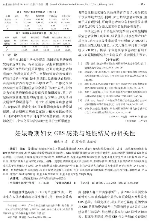 妊娠晚期妇女GBS感染与妊娠结局的相关性