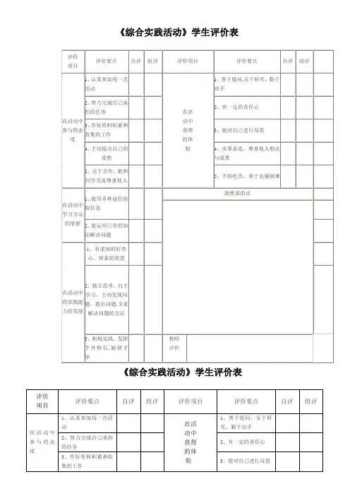 《综合实践活动》学生评价表