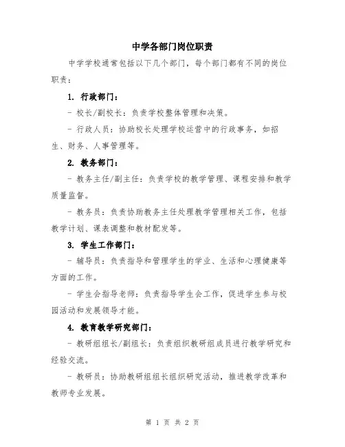 中学各部门岗位职责
