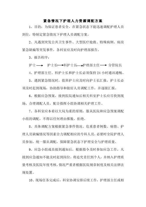 紧急情况下护理人力资源调配方案