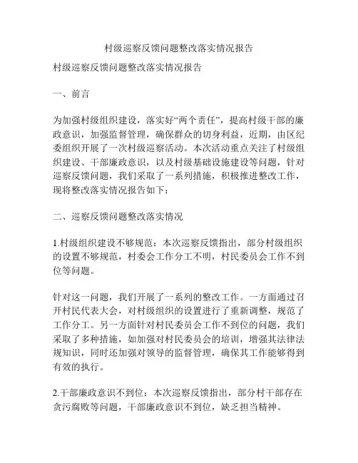 村级巡察反馈问题整改落实情况报告