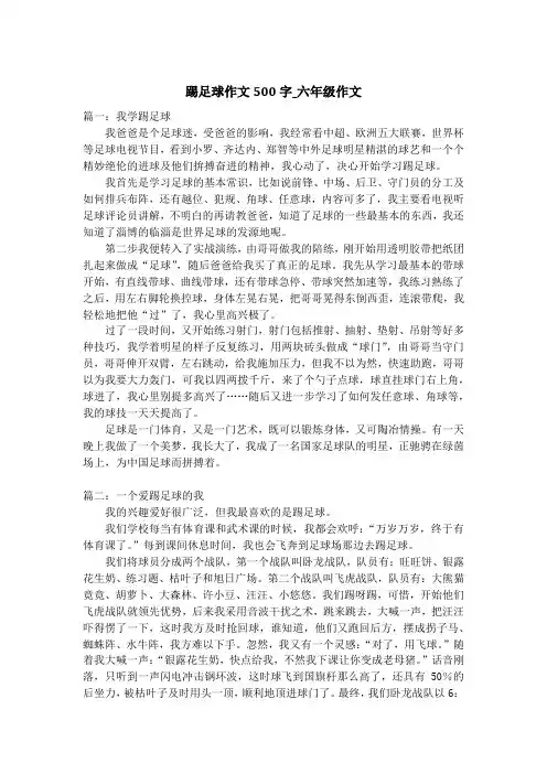 踢足球作文500字_六年级作文