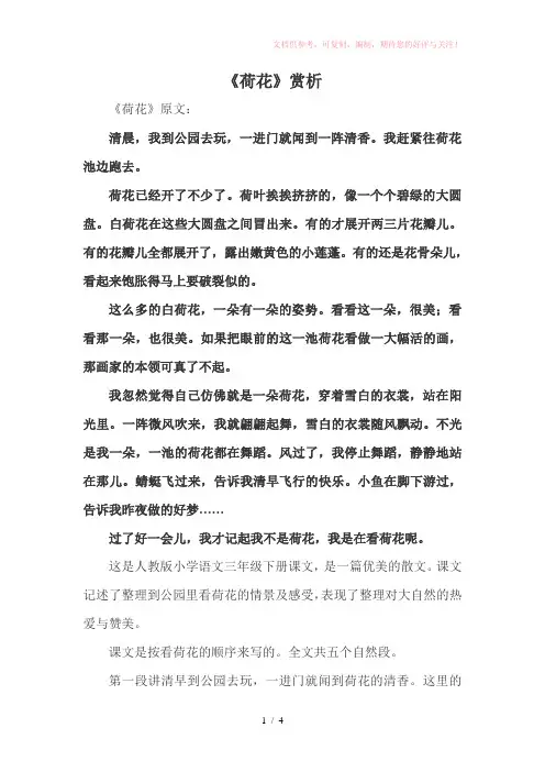 小学课文《荷花》赏析