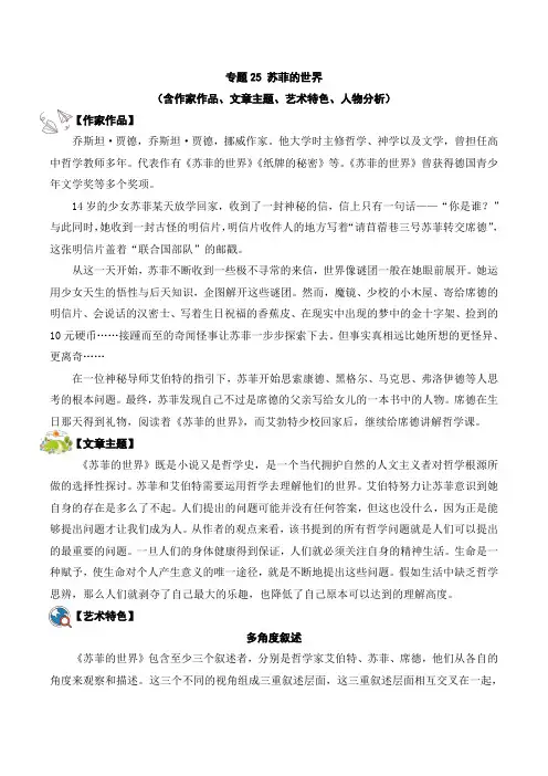 2025年中考语文名著阅读提分冲刺考点梳理演练(全国)专题25 苏菲的世界(学生版)