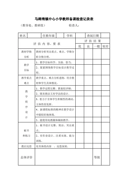 小学教师备课检查记录表--
