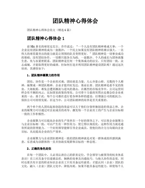 团队精神心得体会
