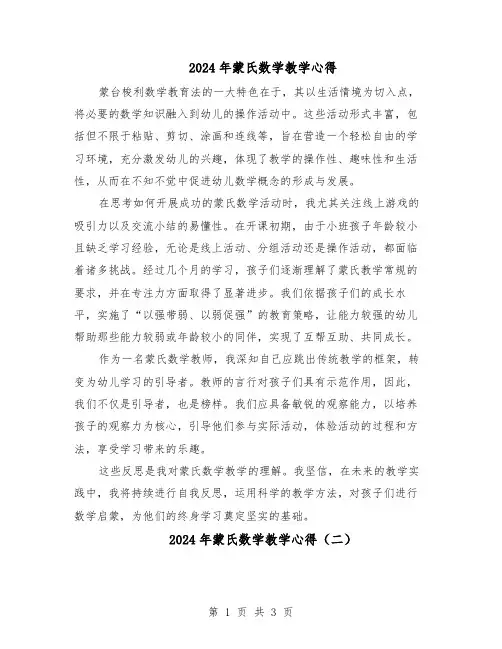 2024年蒙氏数学教学心得（三篇）